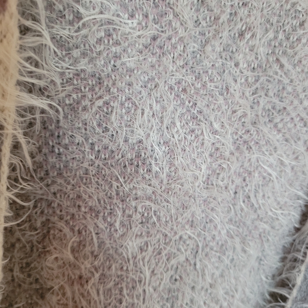 Yaira purple, gray, and cream poncho/cardigan. Eyelash knit Acrylic Blen… - Picture 3 of 9